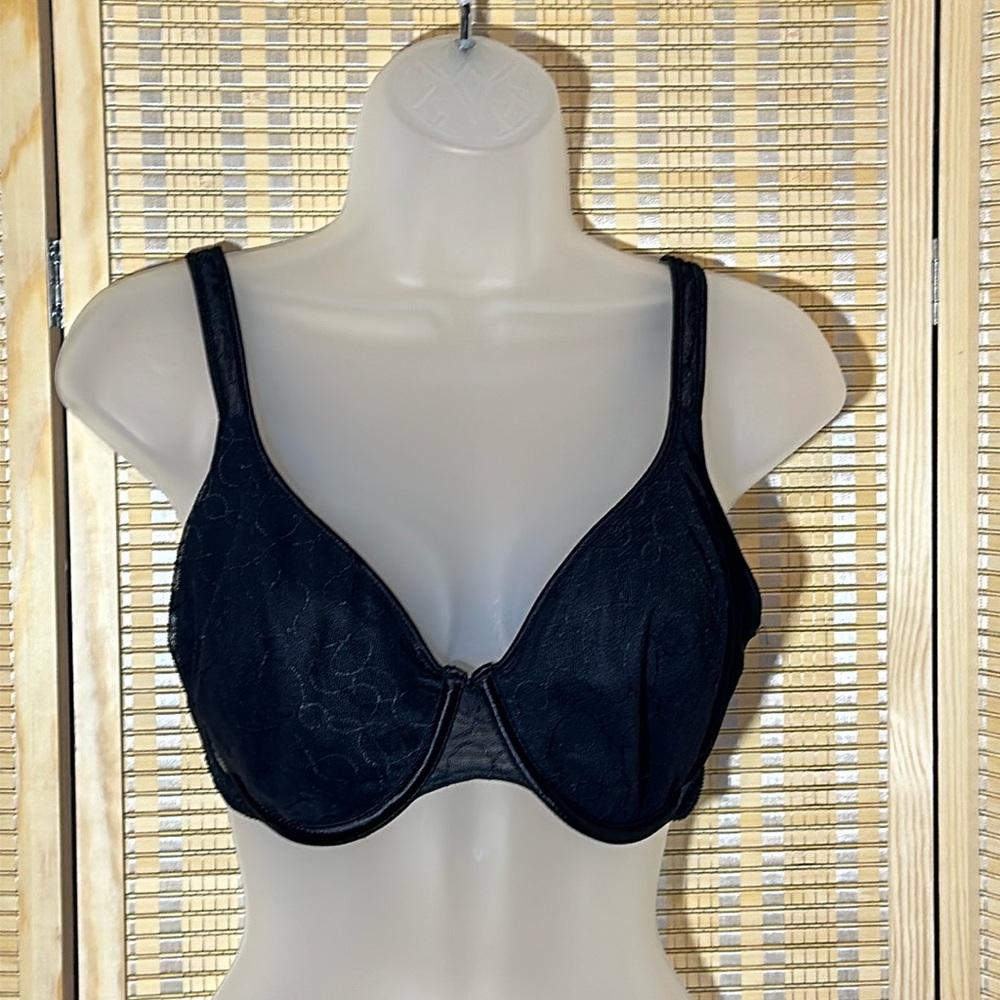 Black Satin and Mesh Jacquard Print Underwire Bra Brand Unknown See Measurements